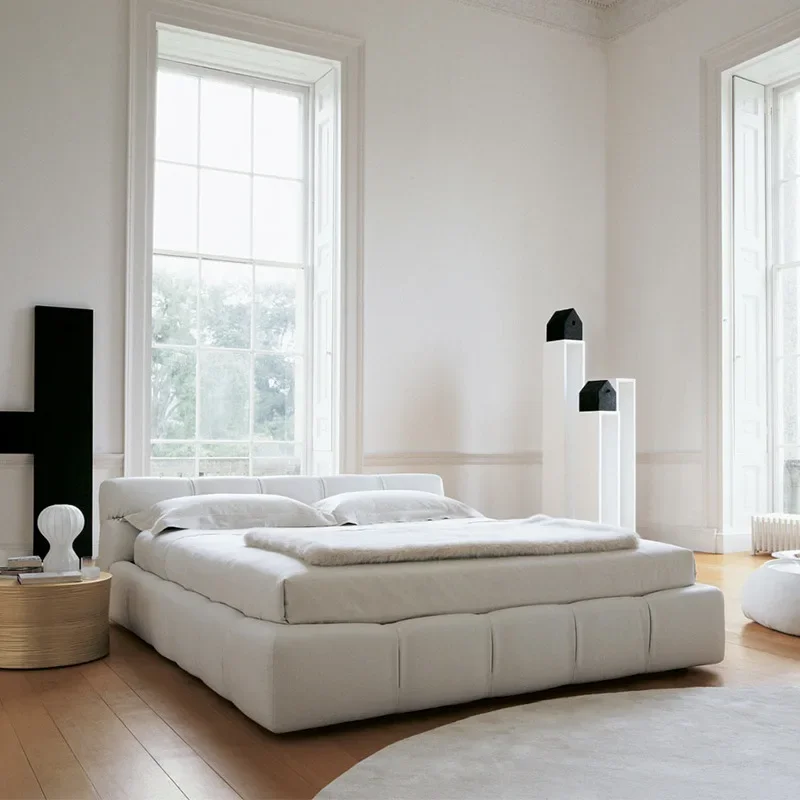 

Wabi-sabi wind leather bed modern simple 1.8 meters double bed master bedroom 1.5 meters Japanese-style bed floor-to-ceiling tat