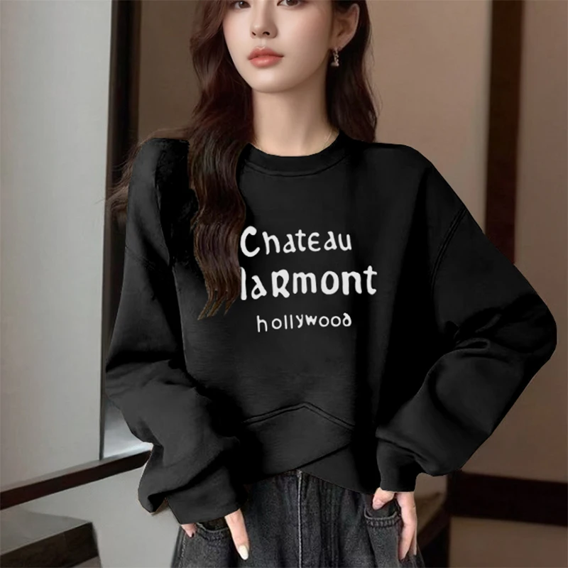 Fashion Printed Casual Asymmetrical Sweatshirts Female Clothing 2024 Spring Summer New Loose Korean Tops Irregular Sweatshirts