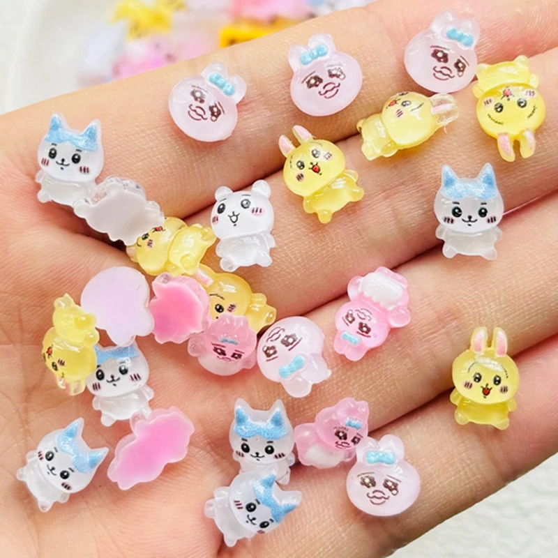 50 Pcs New Cute Resin Mini Cartoon Sadness Rabbit，Dog Series Flat Back Manicure Parts Embellishments For Hair Bows