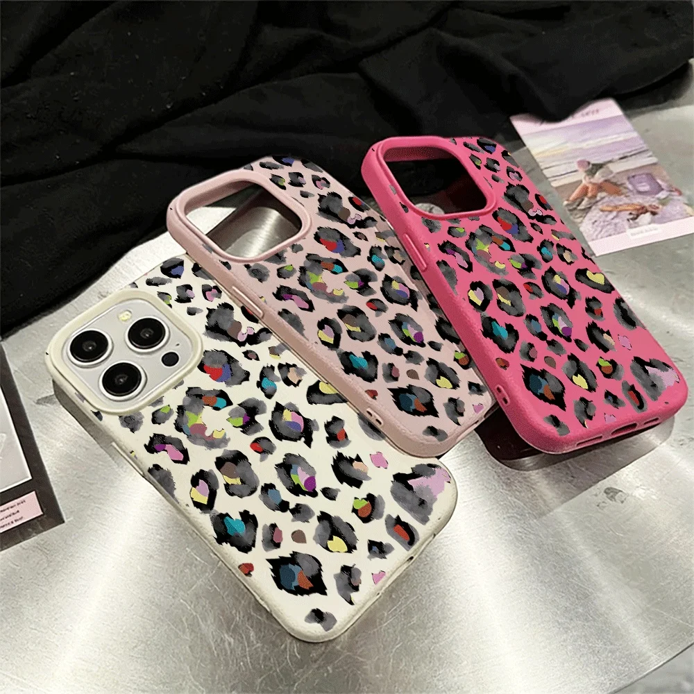 Regenbogen-Leopardenmuster Handyhülle für iPhone 17 16 15 14 13 12 Pro Max 16 15 14 Plus 17 16 15 14 Pro 17Air Silikon Matte Hülle – Detail 3