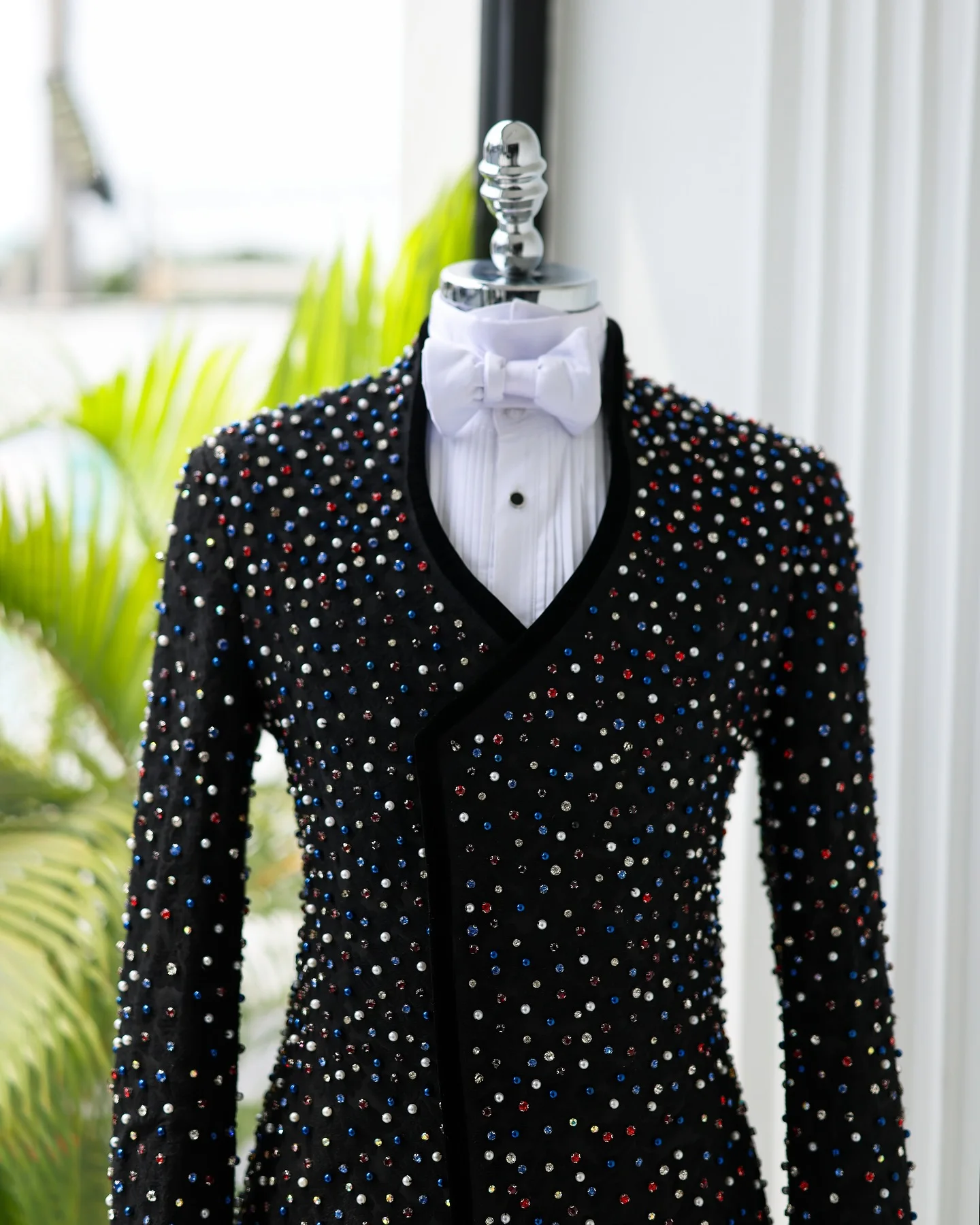 Bunte Kristalle Herrenanzüge Set 2-teilig Blazer + Hose Hose Schwarz Hochzeit Smoking Formal Büro Baumwolle Männlich Bräutigam Prom Jacke Mantel