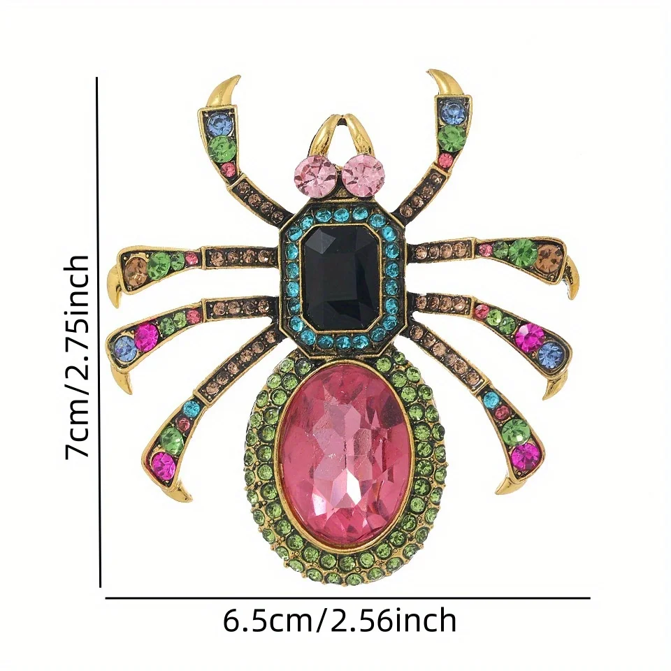 بروش عنكبوت كبير كريستال بيضاوي ، مزاجه رائع ، بروش وردي ، دبوس فستان ، الصدار الرجعي ، اتجاه الموضة