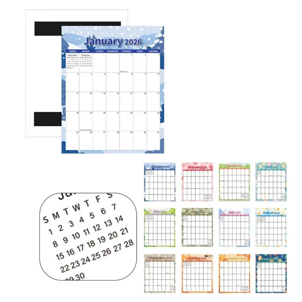Creative English Magnetic Calendar Notes Colorful 2026 Calendar Thick Paper Agenda Organizer 12 Month Calendar Office Stationery