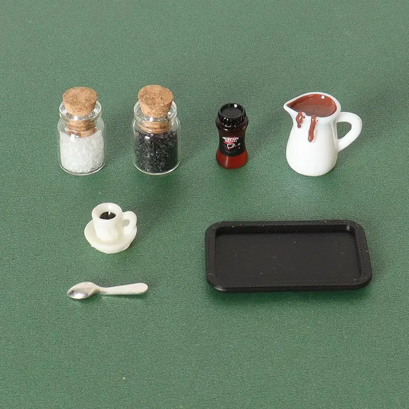 7 Stuks Desktop Scène Simulatie Micro Model Onderdelen Handgemaakte Miniatuur Poppenhuis Koffiekopje Model Decoratieve Lade Plaat Accessoires