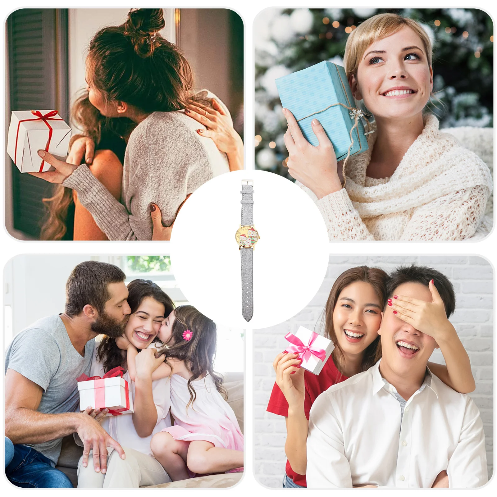 1 Buah Jam Tangan Natal Pola Manusia Salju Jam Tangan Tali Cantik Yang Dapat Disesuaikan Hadiah Waktu Akurat untuk