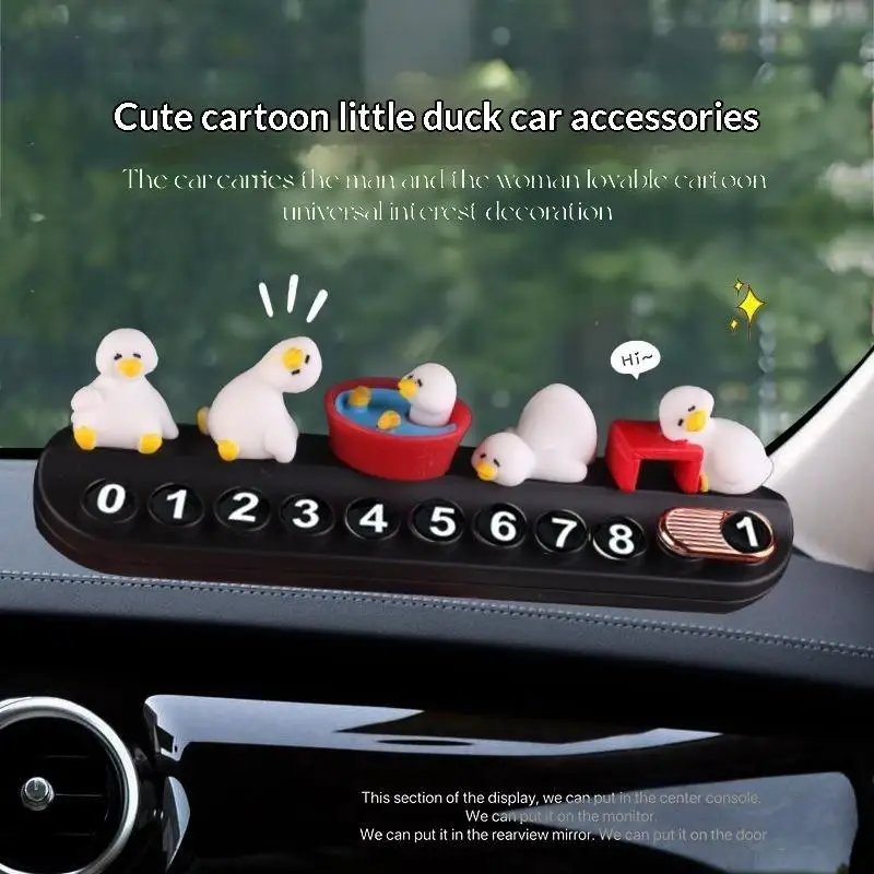 Car Temporary Parking Number Plate Unique Cartoon Duck Phone Number Display Card No Trace Adhesive for Auto Interior Ornament