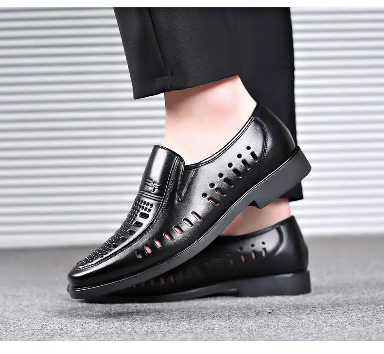 Genuine Leather Daily Mens Business Formal Shoes Summer Hollow Out Summer Mens Dress Shoes Aged Breathable Soft Bottom Flats