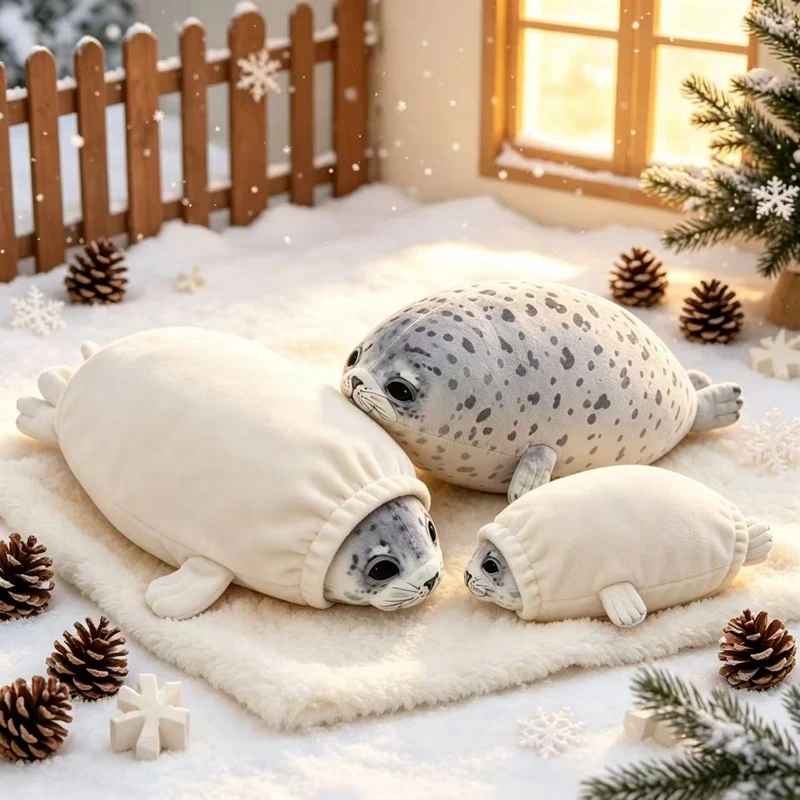 Kawaii Spotted Seal Stuffed Animal Soft Sea Lion Plushie Toy Cute Ocean Animal Doll Home Decor Birthday Gift