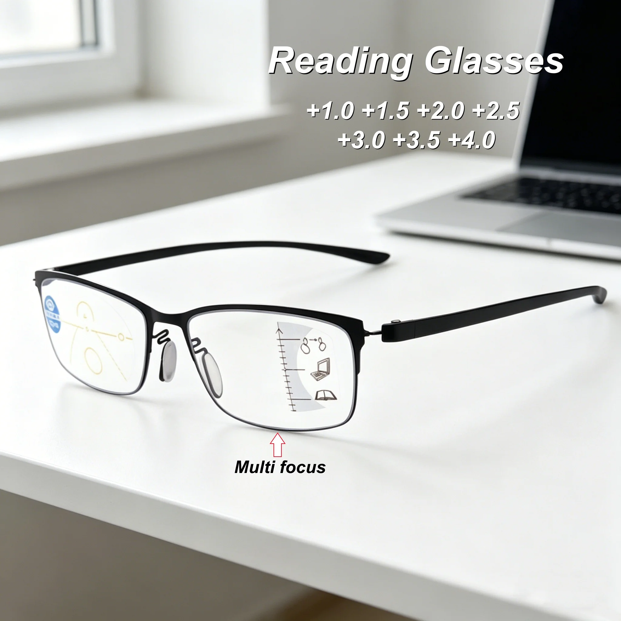 

Fashionable Half Frame Progressive Multi Focus Men's Reading Glasses Retro Neutral High Quality Simple Anti Blue Light Glasses