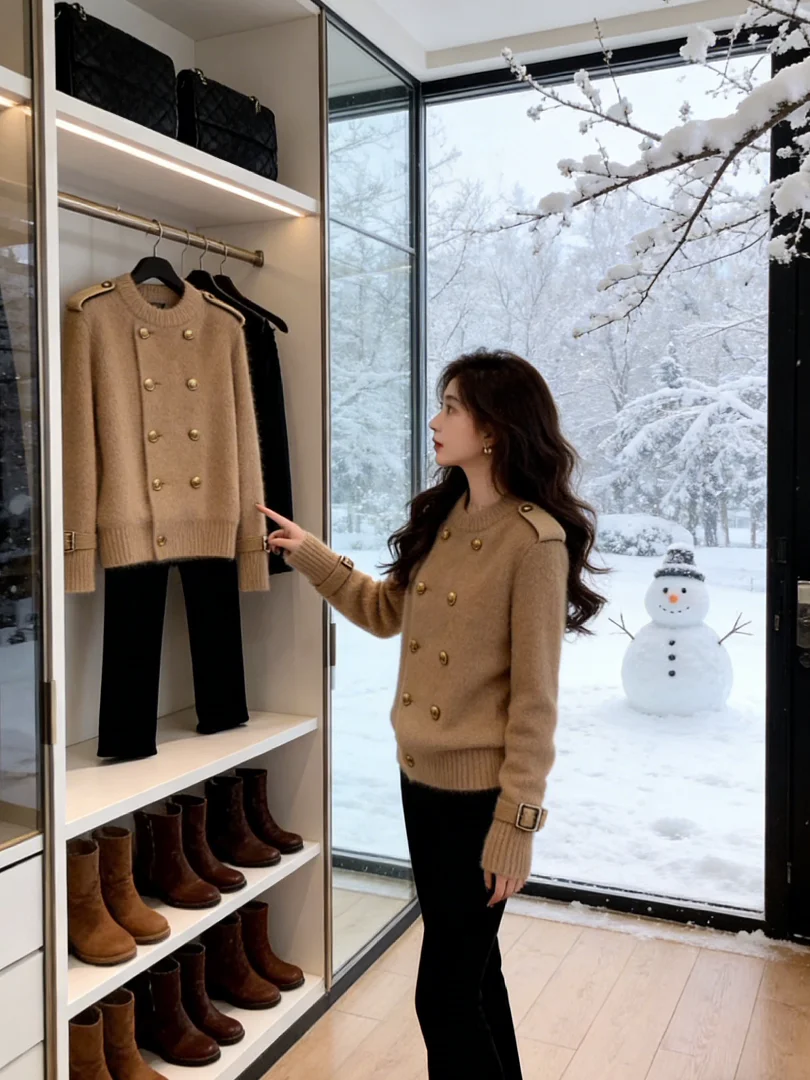 

Stunning Unique Korean Sle Knitted Sweater ort Chic Brown Winter Faion High End Beautiful Luxury Coffee Top for Women