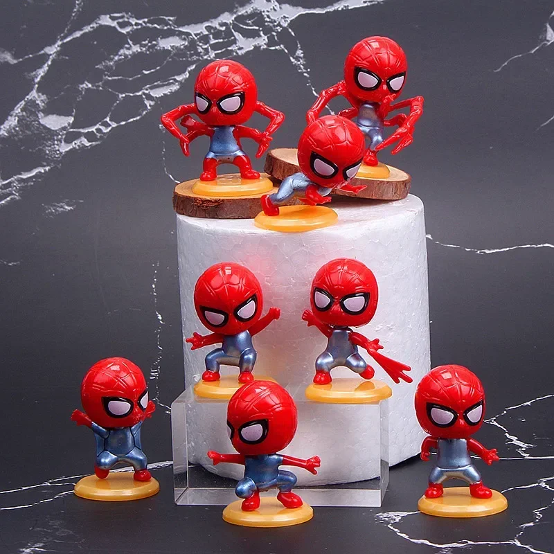 

New 8pcs Set Spiderman Cartoon Action Figure Toys Cute PVC Figurine Model for Kids Toy Doll Bedroom Car Decoration Gifts