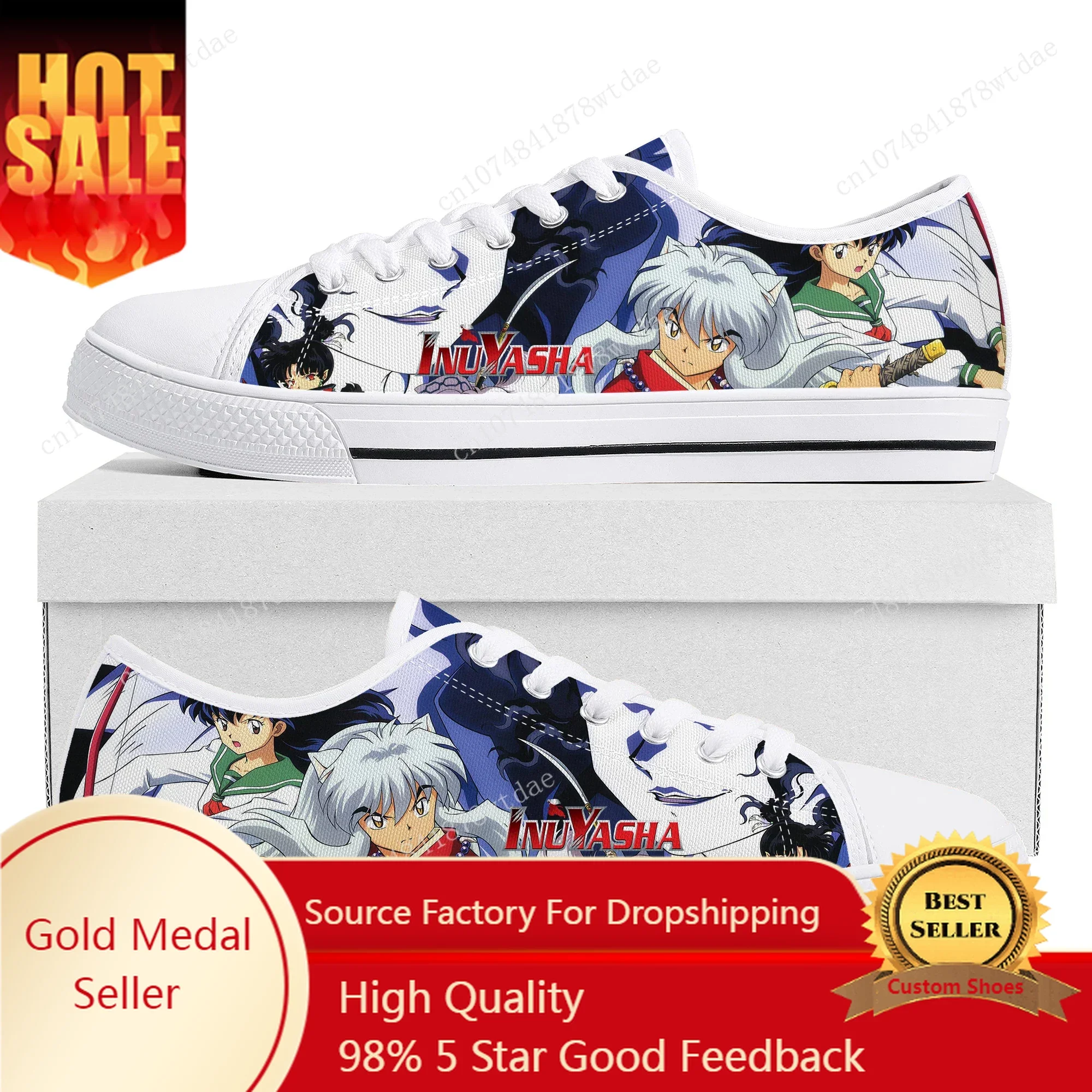 Inuyasha Low Top Sneakers Womens Mens Teenager Kagome Higurashi High Quality Canvas Sneaker Couple Comics Manga Custom Made Shoe