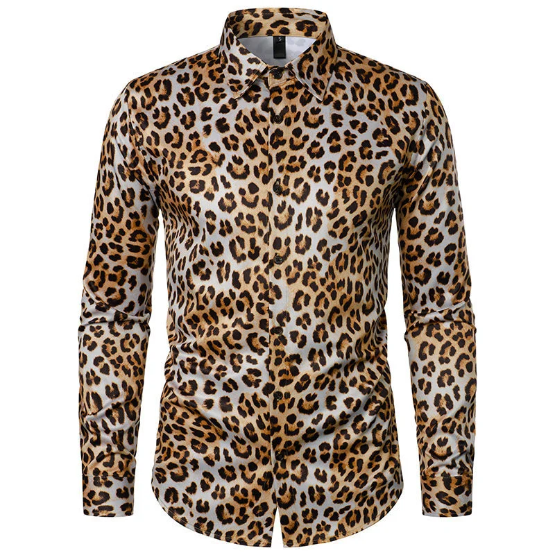 2024 Leopard Shirts Men Fashion Shirt Long Sleeve Hawaiian Shirts Cuba Beach Blouse Men\'s Clothing Button Up Camisas Streetwear