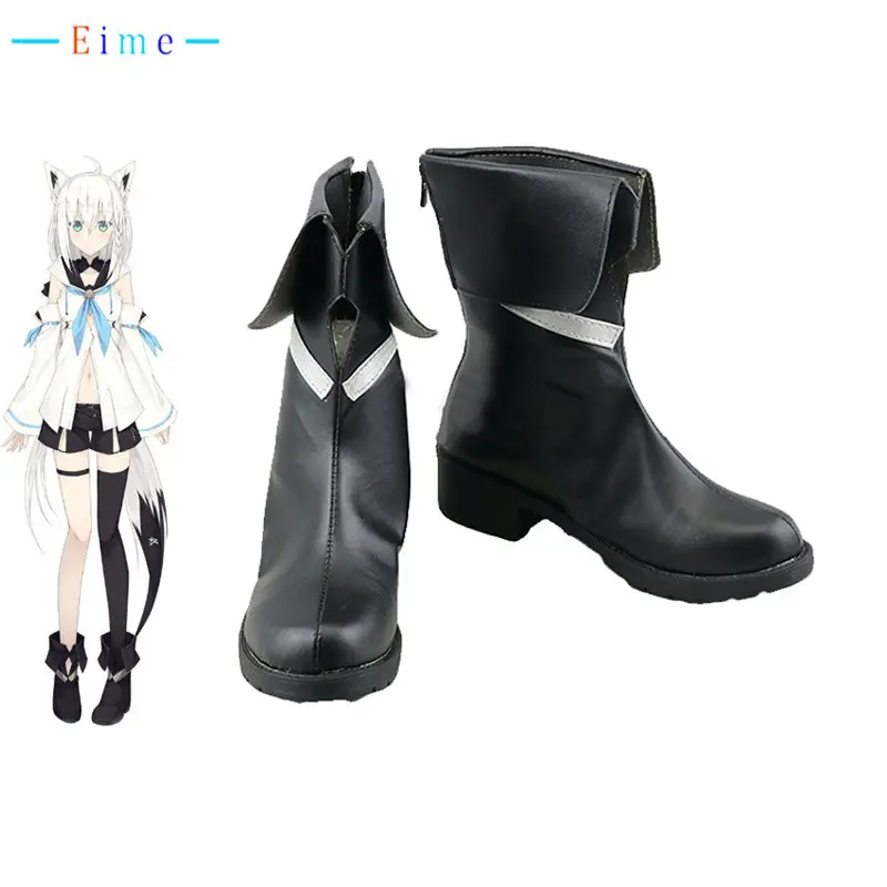 

Shirakami Fubuki Cosplay Shoes Youtuber Vtuber Cosplay Boots Halloween Carnival Prop Black PU Leather Shoes Custom Made