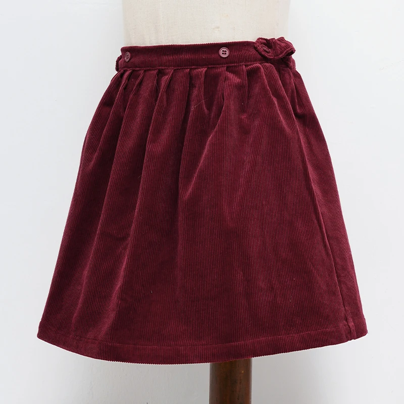 Retro Cord-Minirock mit hoher Taille für Mädchen, Frühlingsneuheit, verstellbare Knöpfe, elastische Taille, locker sitzende Kinderröcke, Mädchen-Winterkleidung – Detail 34