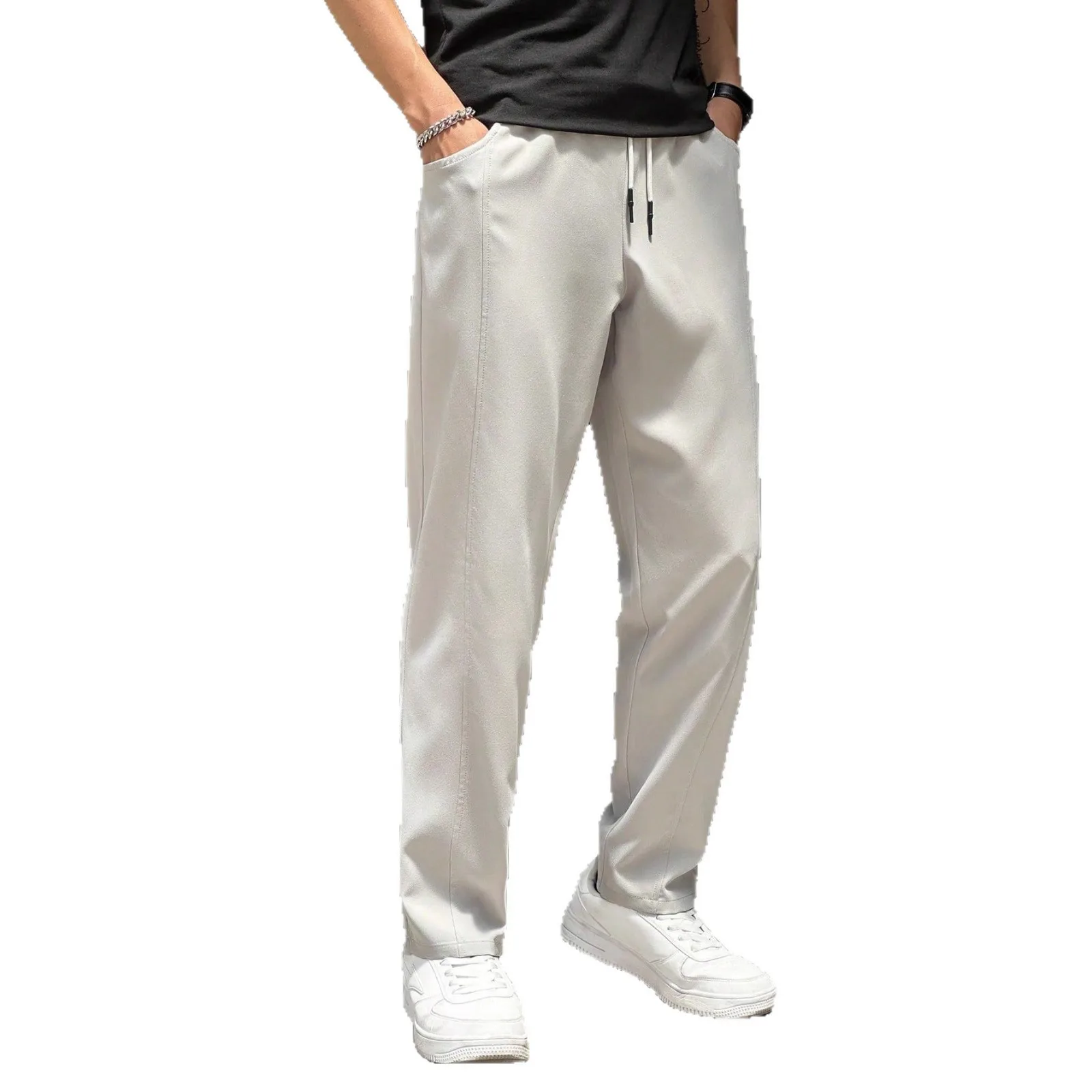 Spring Autumn Vintage Men Spliced Straight Solid Color Simple Basic Daily Suit Trousers Male Casual Trendy Pants Bottom Clothes