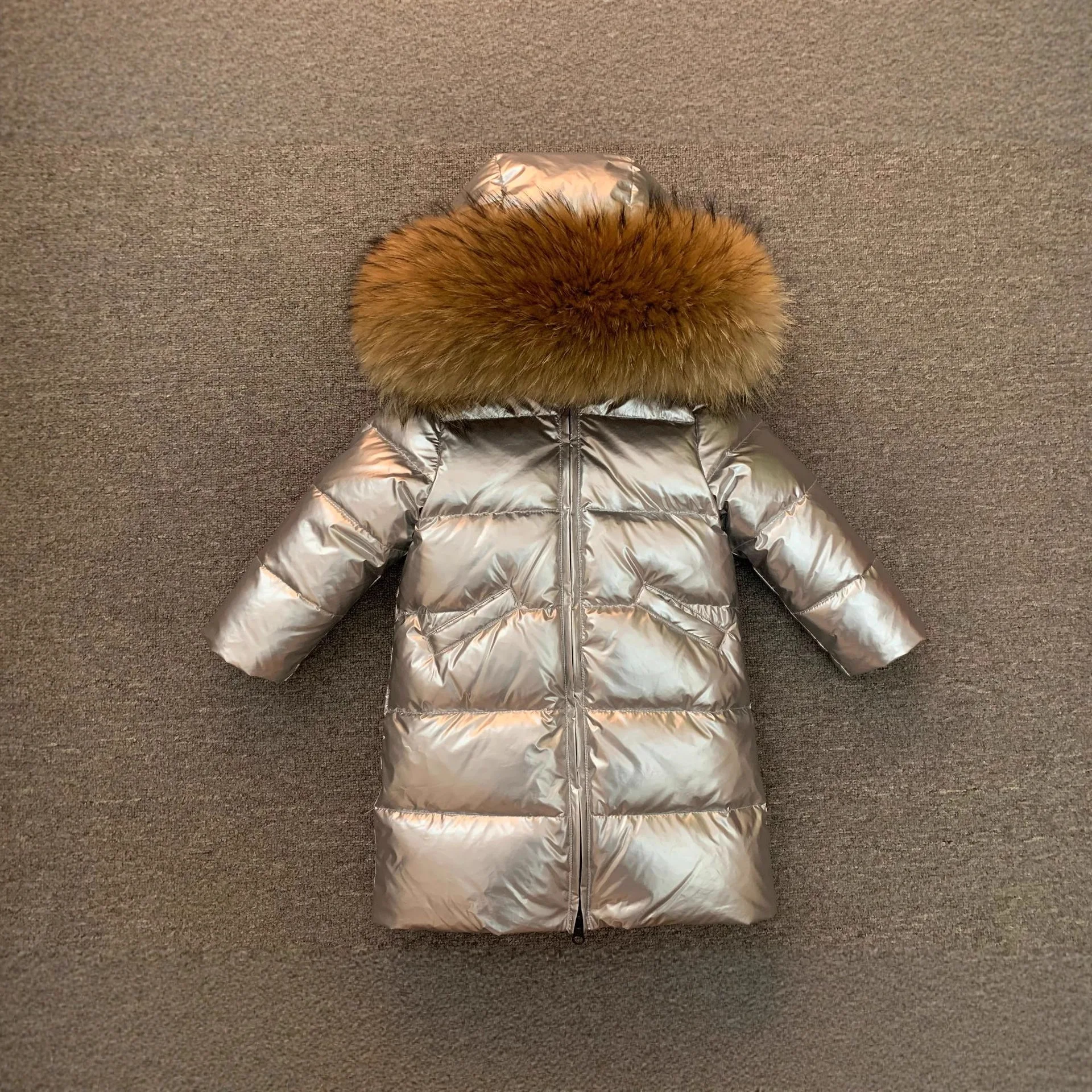 2025 New Winter Children Boys Girls Baby Baby Long Section Thickened Section Children's Clothing Hair Collar Down Coat Jacket