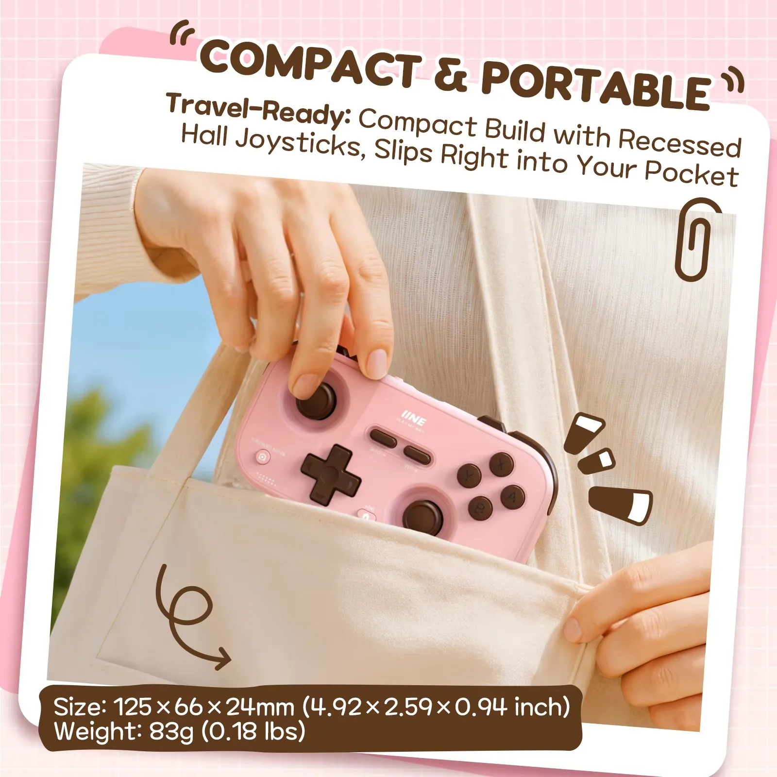 IINE Palm-Sized Retro Chronos Controller, Hall Joysticks, 1000Hz Polling, 6-Axis Gyro for Switch/PC/Mobile