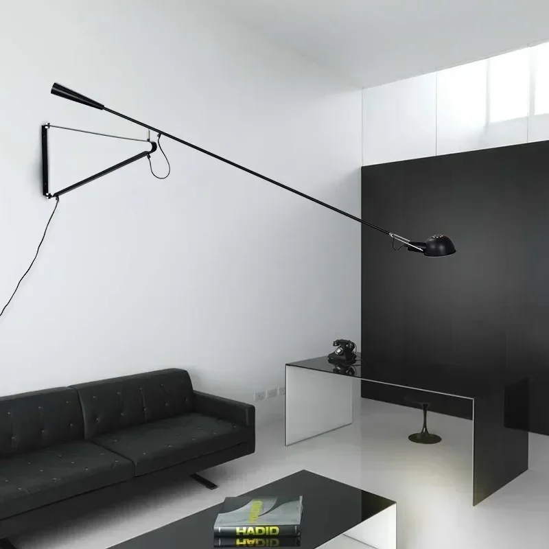 Nordic LED Creative Lighting Long Arm Lamp Industrial Living Room Bedside Study Rotatable Swing Black And White Wall lamp