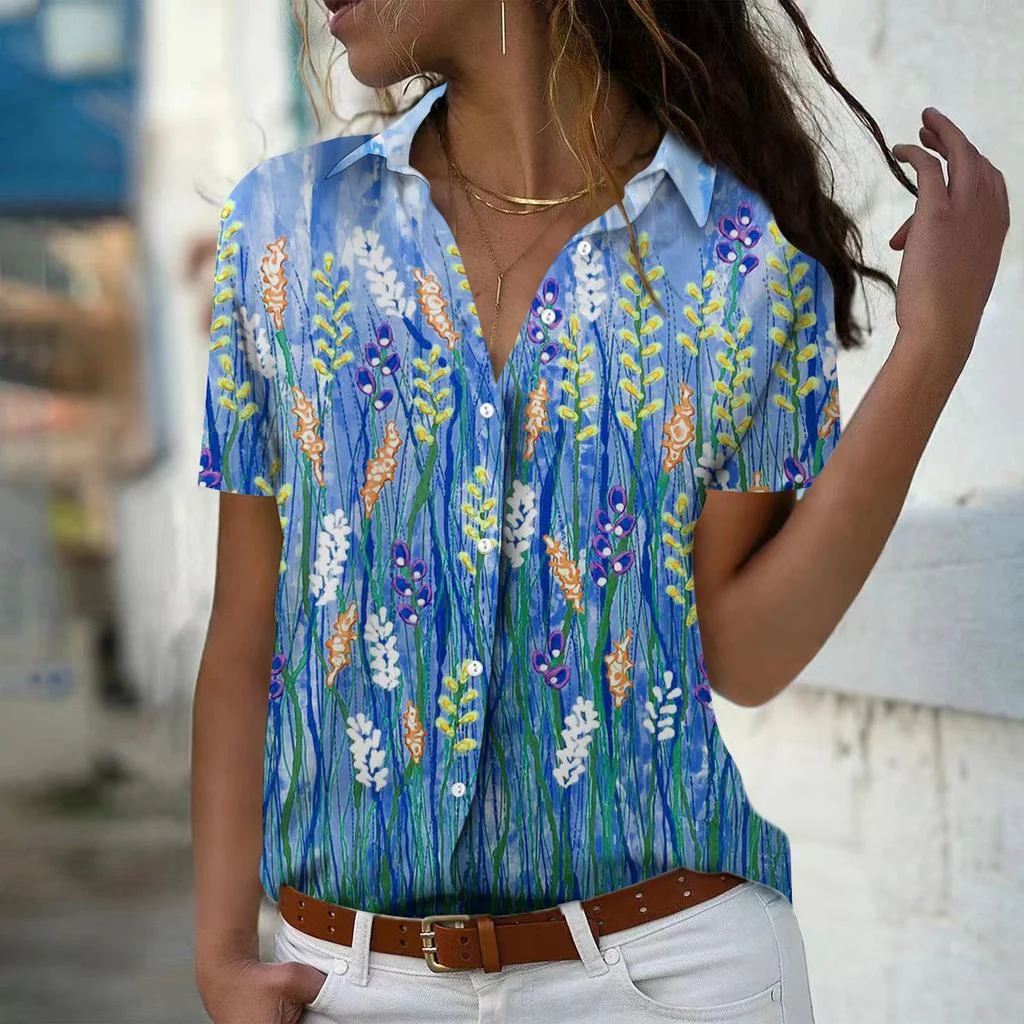

Женская модная рубашка с коротким рукавом и принтом, летние женские топы, блузки