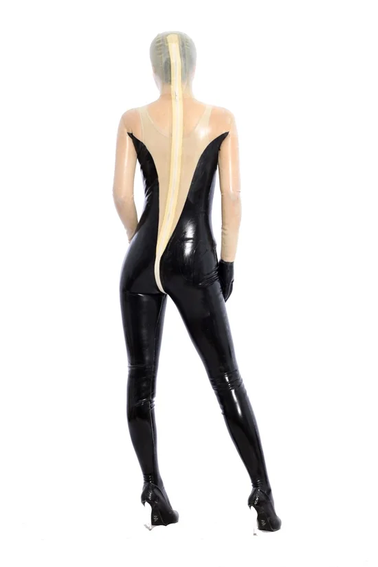 Latex Catsuit Gummi Masquerade Sexy Cospaly Transparent Headgear Slim Hood Anzug Damen Fetisch Bodysuit 0.4mm