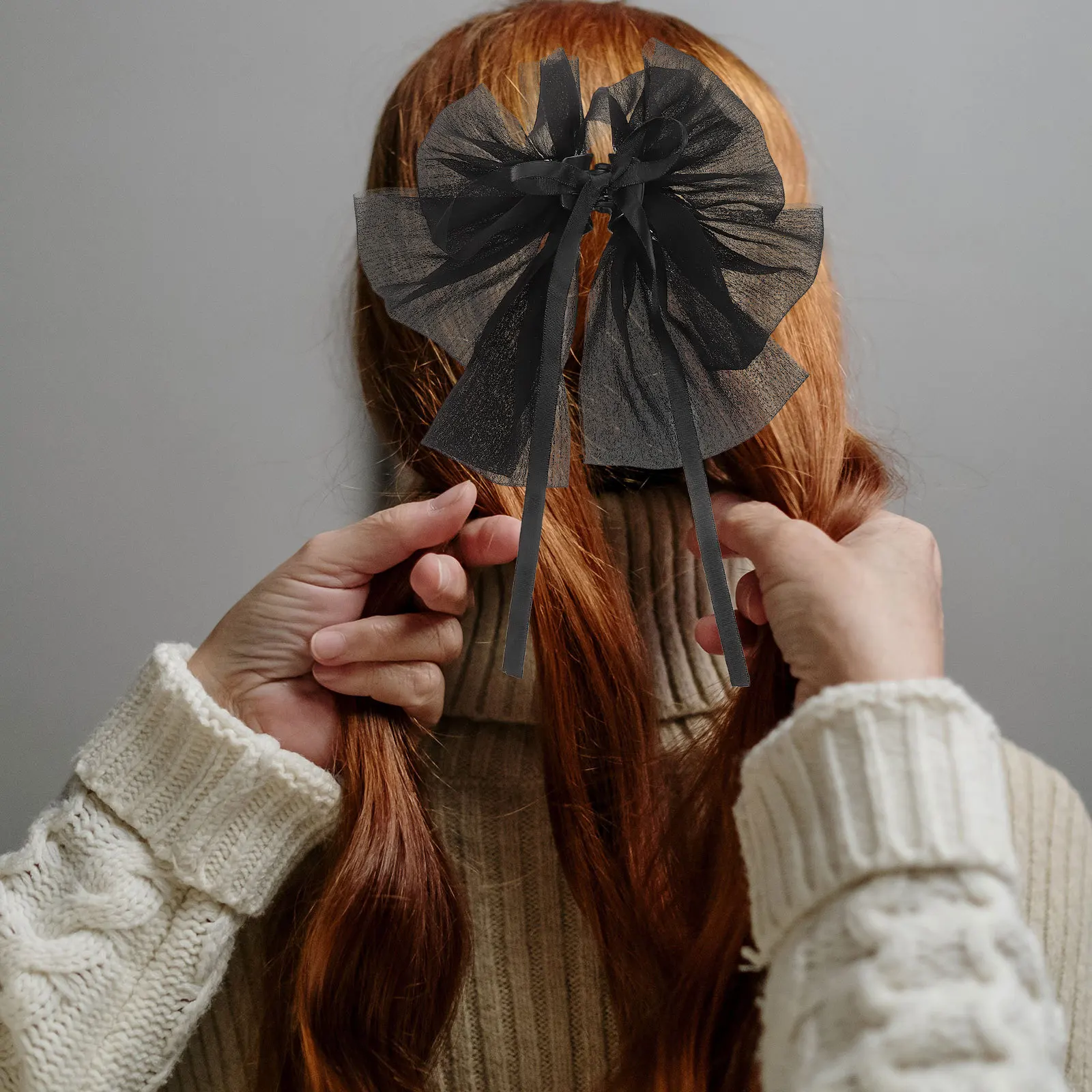 

Large Bow Bubble Yarn Hair Clip Elegant Non-Slip Claw Clip for Women Thin Hair Styling Daily Wear Fashionable Accessory