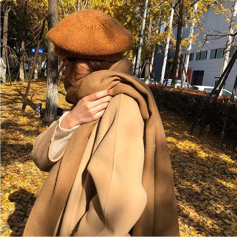 Korean Style Knit Mohair Wool Beret Fashion Elastic Cap Women Autumn Winter Warm Hat Painter Caps