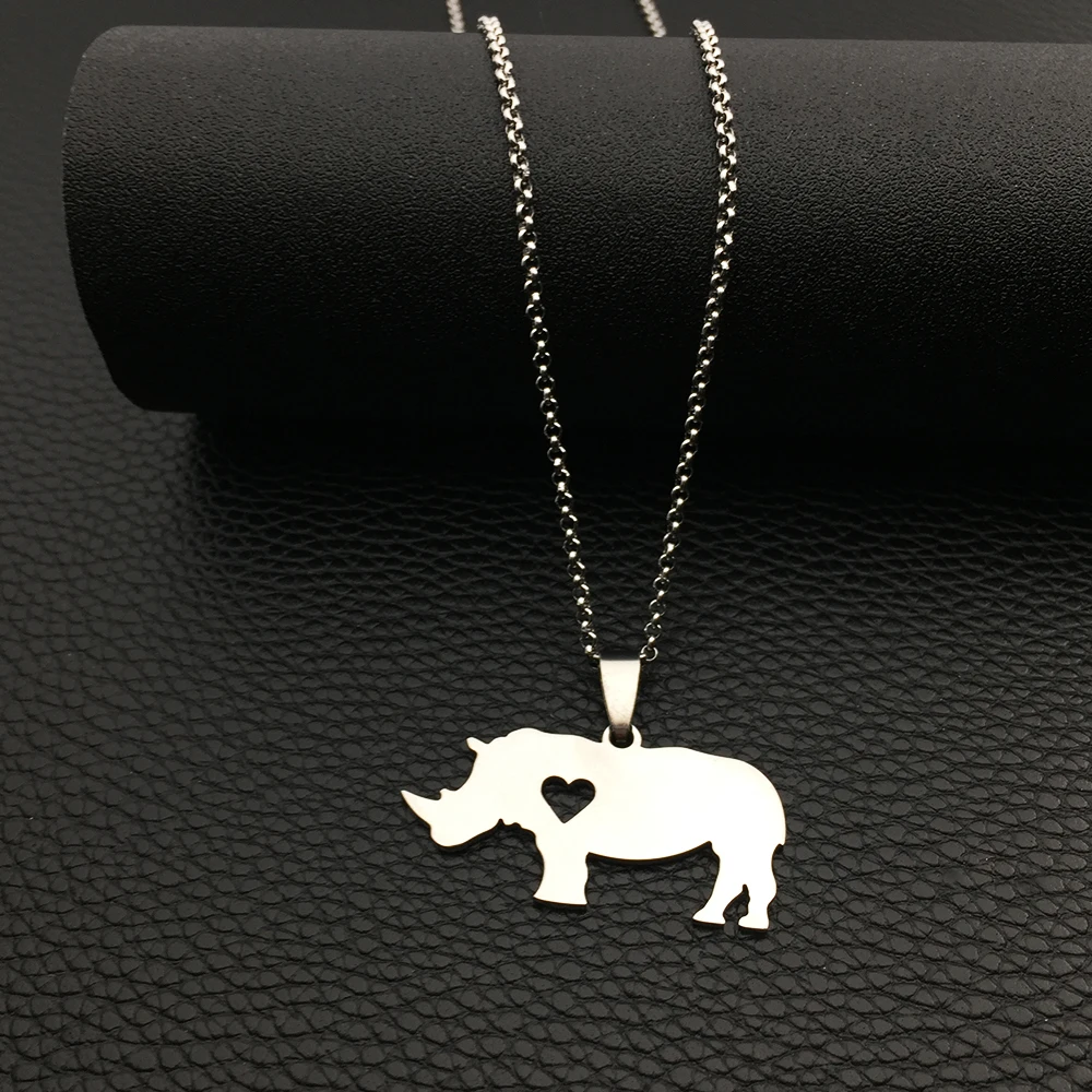 Personalized Engraved Name Stainless Steel Rhino Necklace Simple Animal Protector Pendant for Fashion Jewelry Gift YP6375