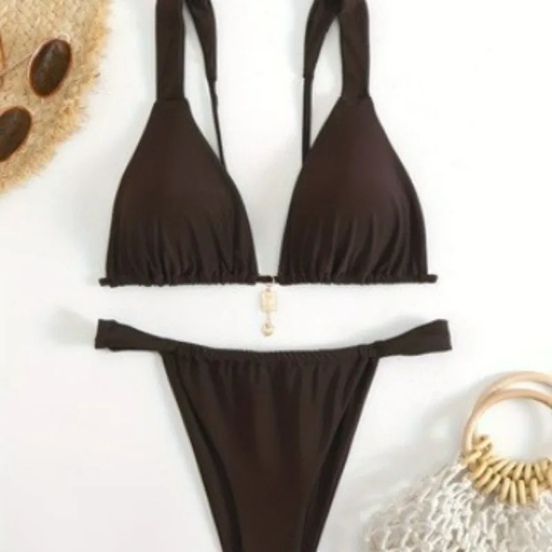 

2026 Women Solid Halter Tie Bikini Set Sexy Strappy Two Piece Swimsuit Summer Beach Bathing Suit Beachwear