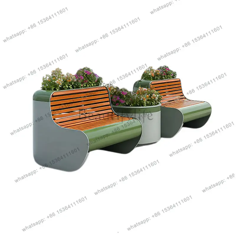 outdoor commercial street planting flower box bench combination rest area square park pedestrian street seat