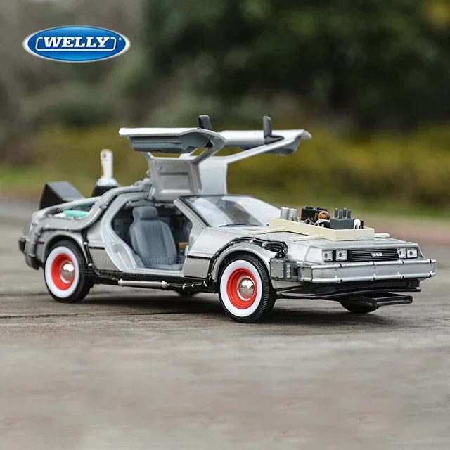 WELLY 1:24 DMC-12 آلة الزمن DeLorean العودة إلى المستقبل نموذج سيارة سبيكة دييكاست نموذج سيارة محاكاة مجموعة لعب الاطفال