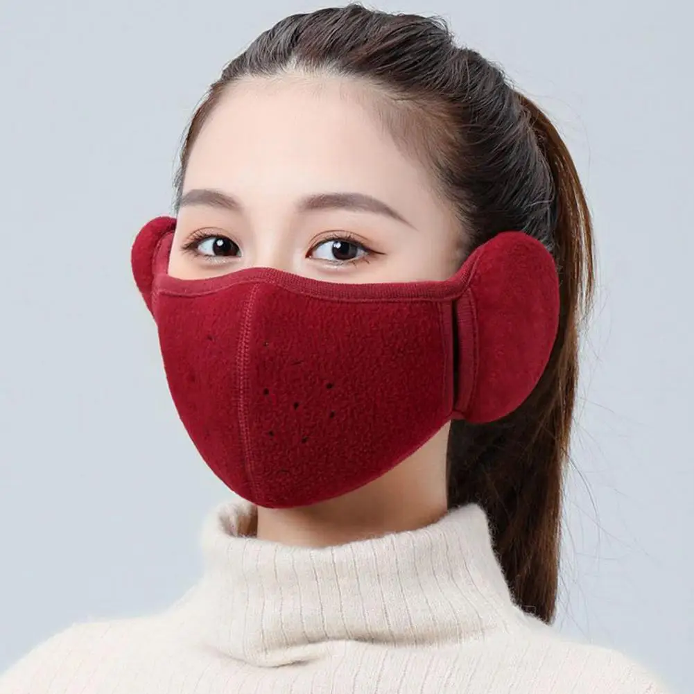 Winter Warm Fleece Mask Earmuffs Solid Color Unisex Cold-Proof Mask Outdoor Cycling Hiking Skiing Mask Women Men Ear Warmer