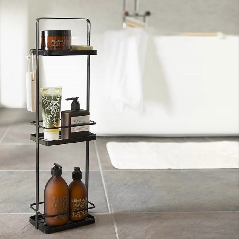 Bathroom finishing rack Bathroom living room drain storage rack Modern simple floor type dustproof three-layer