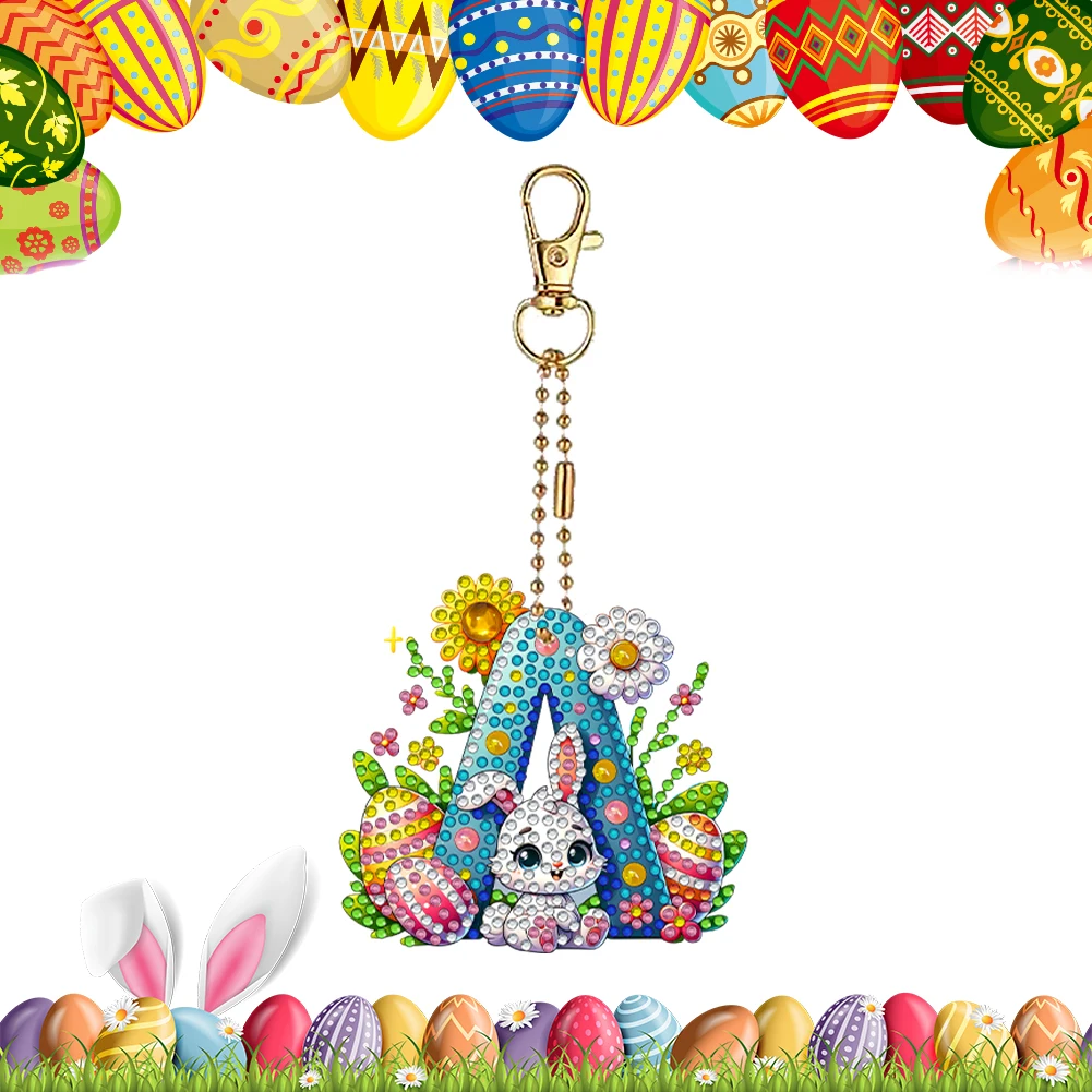 عيد الفصح الماس الفن المفاتيح الحلي مزدوجة الوجهين معلقة سلسلة مفاتيح الماس اللوحة المفاتيح أطقم 5D DIY الماس الفن المعلقات #1