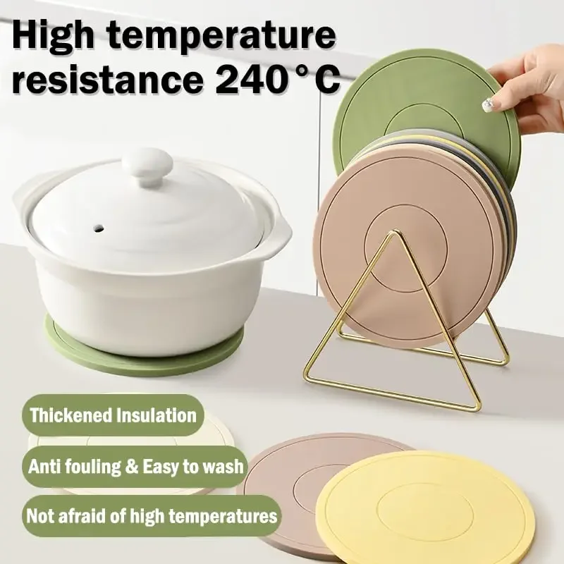 Placemats Set of 6, Silicone Trivets, Heat Resistant Pads, with 1 Gold Triangle Holder for Kitchen Hot Pots and Pans Coaster