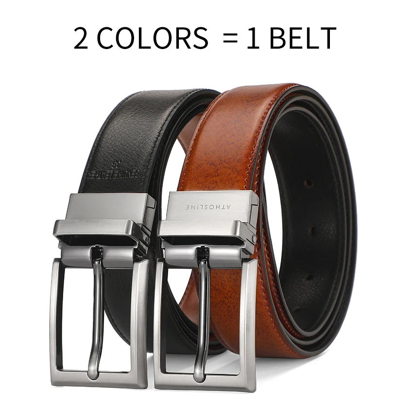 

Athosline Genuine Leather Belt Reversible Buckle 1.5inch Width for Men