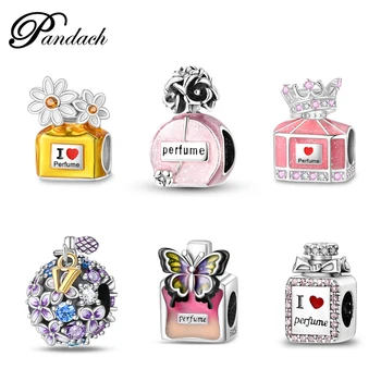 925 เงินสเตอร์ลิงประณีตดอกไม้สีชมพูผีเสื้อมงกุฎขวดน้ําหอม Charms ลูกปัด Fit Pandach สร้อยข้อมือเดิม DIY เครื่องประดับ
