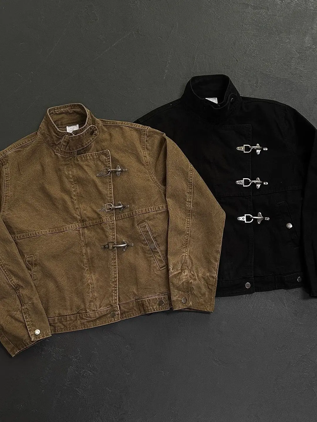 

American Retro Deconstructed Design Aircrt Bule Jaet Men's Trendy Boxy Workwear ort Functional Sle Outerwear