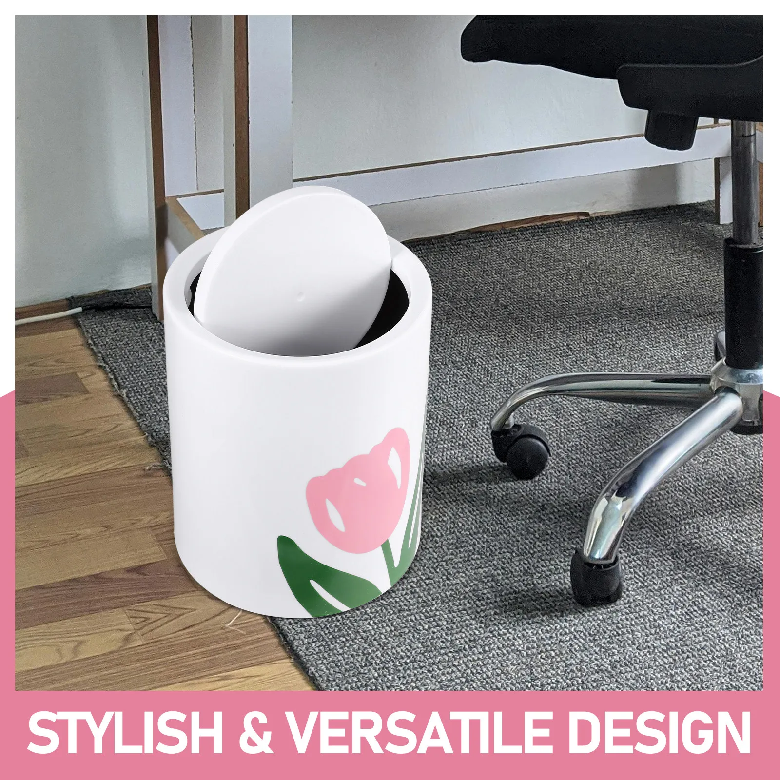 8L Tulip Design Kitchen Trash Bin Stylish Indoor Garbage Container with Lid Bathroom Bedroom Household Waste Holder