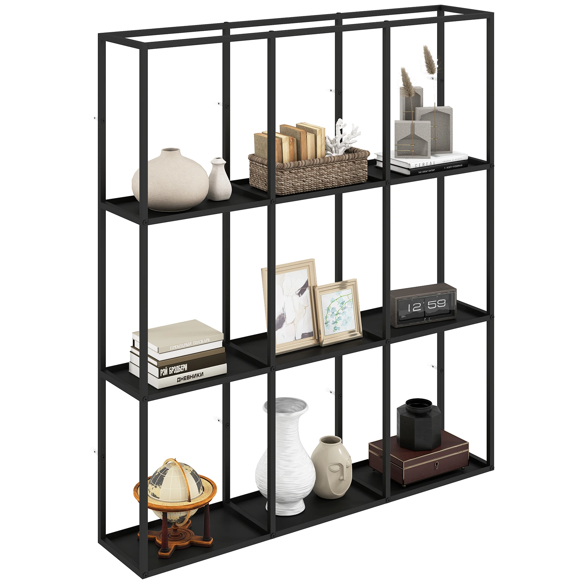 HOMCOM Estante de pared industrial de 9 compartimentos, estante metálico modular para coleccionables, 87,5x 18 x100cm Negro
