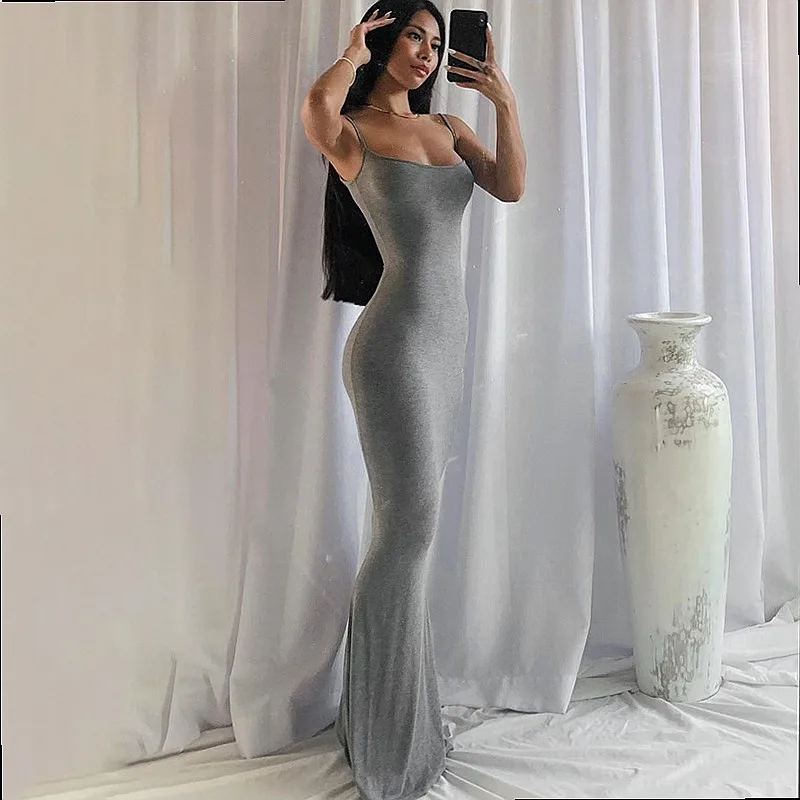 Solid Color Bodycon Backless Long Fishtail Dress, Satin Slim Fit Midi Dresses for Women Spring Summer