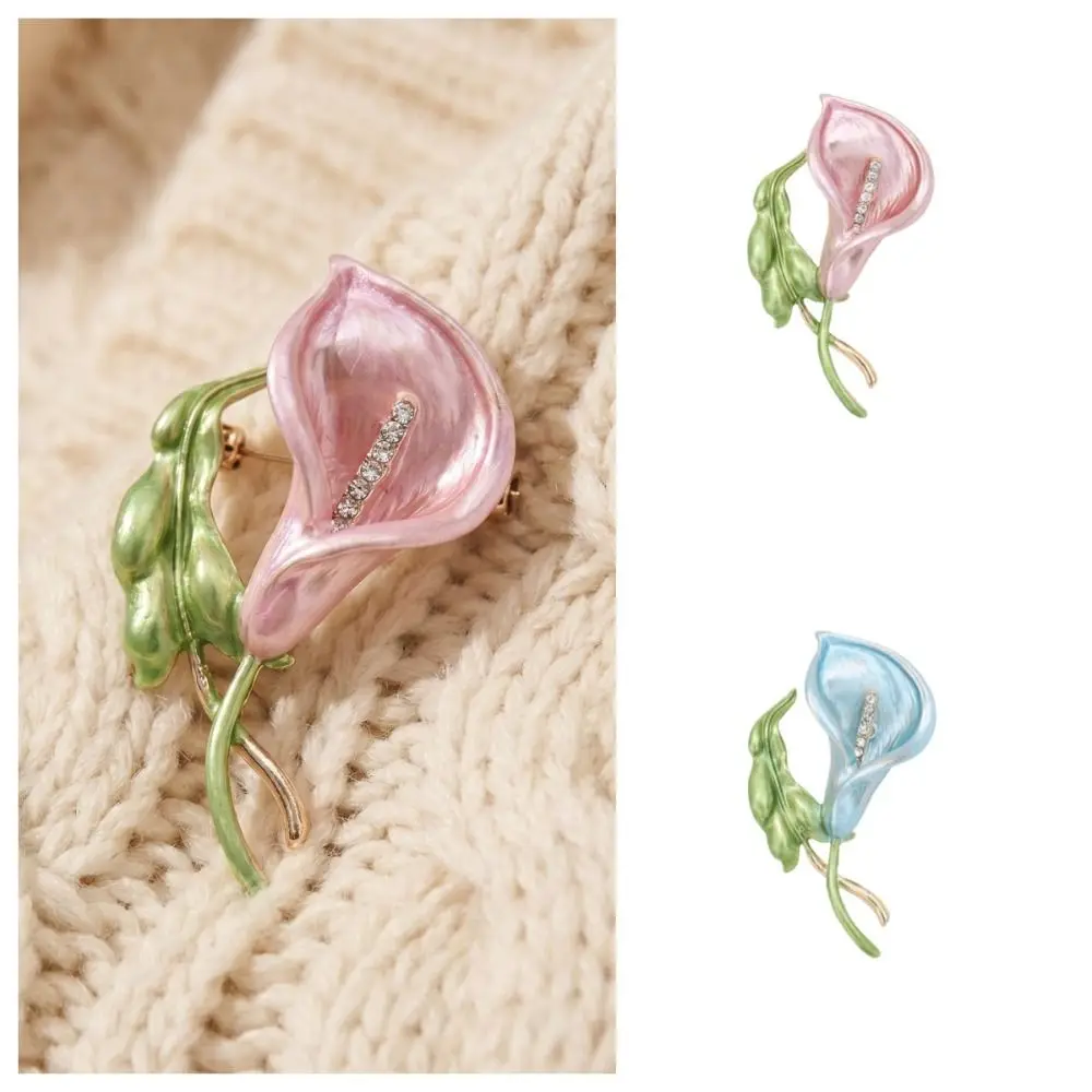 Fashion Adjustable Enamel Calla Flower Brooch Colorful Metal Geometric Brooch Delicate Opening Vintage Brooch Women