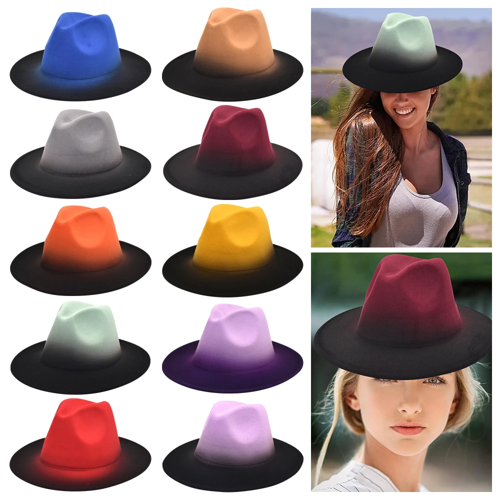 Practical Gradient Color Fedora Hat Wide Brim Design Bowler Hat Winter Felted Hats Casual Luxury Sun Hat Unisex