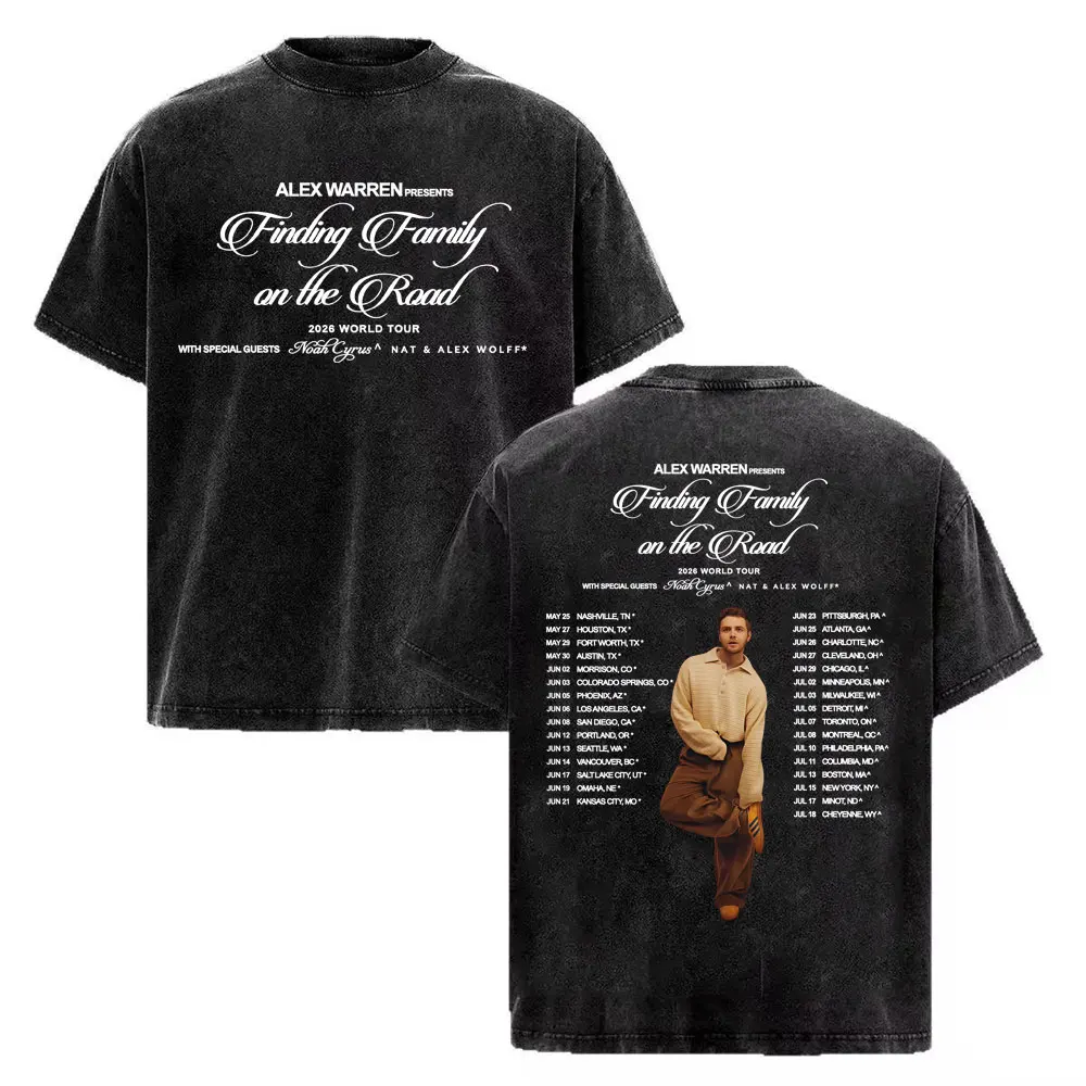 Alex Warren Finding Family on The Road 2026 World Tour T-shirts Men Women Fashion Harajuku Street T Shirt Vintage Washed T-shirt