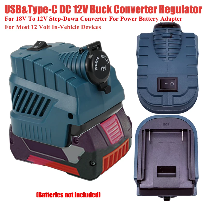 HAKSINKY DC 12V Converter Regulator for Bosch GBA 18V Li-ion Battery 240W Cigarette Lighter Vehicle Refrigerator Power Supply