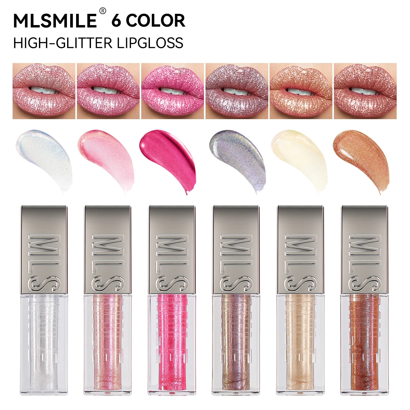 MLSMILE Makeup Sparkling Set Large Brush Head Mirror Pearl Lip Gloss Fine Shimmer Liquid Lipstick 3 Pieces 2025 New