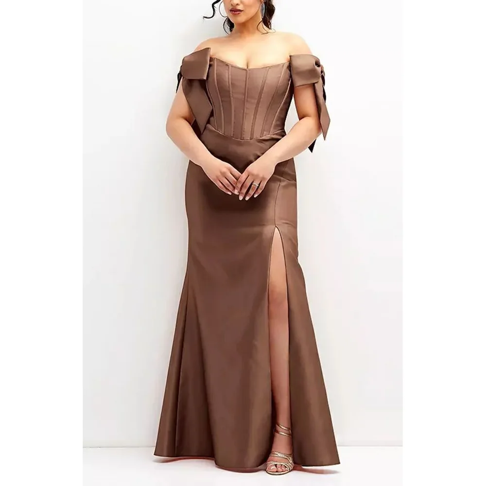 

Customized Plus Size Off-the-shoulder Side Slit Evening Party Dresses Formal Occasion Banquet Prom Gowns Dresses Sizes Available