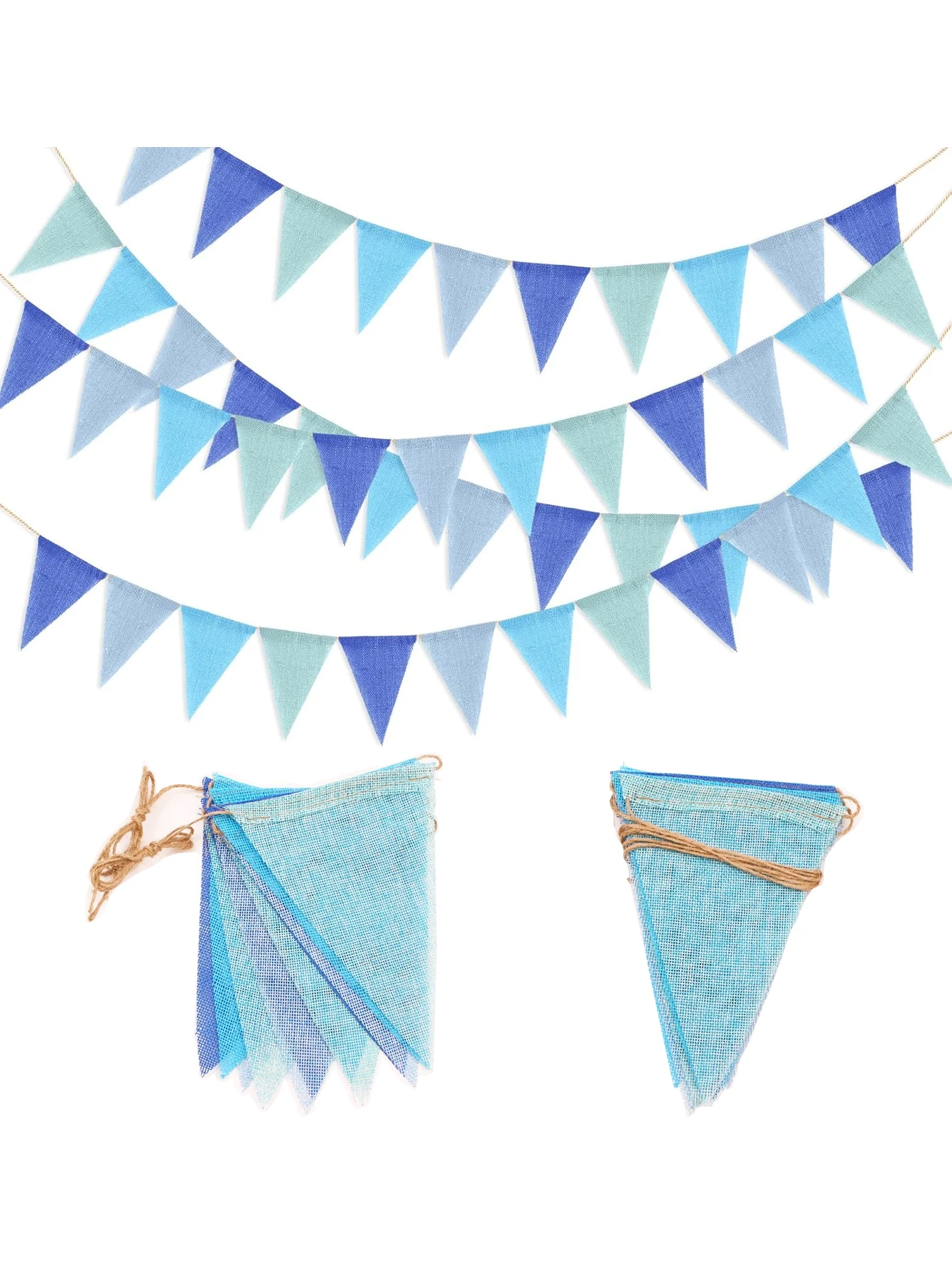 Blue Burlap Pennant Banner - Hanging Decor for Birthday Party Classroom Christmas Halloween Wedding Outdoor Yard Home Large Even