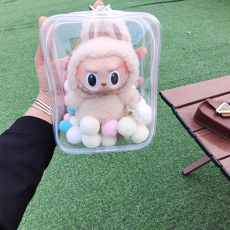 Clear Outdoor Carrying Bag Transparent Case Mini Cute Plush Dolls Pouch For 12CM-15CM Plushy Doll Anime Cartoon Nendroid Toys