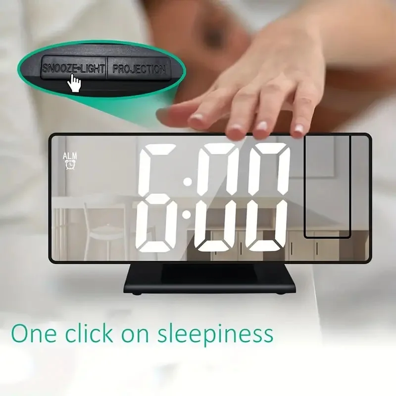 180° LED Digital Alarm Clock Projection Clock Table Clock with Time Temperature Display Backlight Snooze Clock for Home Bedroom